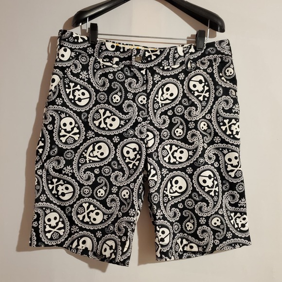Loudmouth Other - Loudmouth Skull Bones Paisley Flat Front Golf Shorts Mens Size 34 Casual Punk